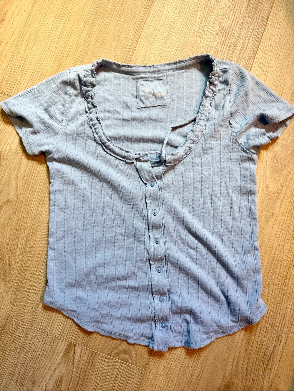 aerie Light Blue Ribbed Button-Up Scoop Neck Top